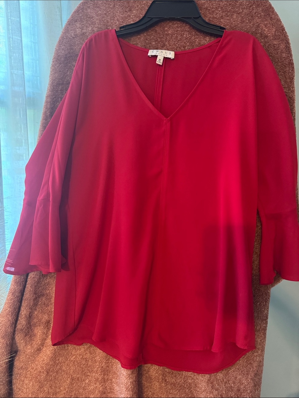 Red V-Neck Flutter Sleeve Blouse